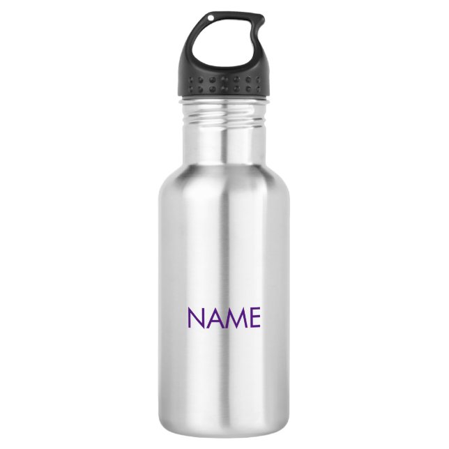 Customise with name, text minimalist purple 532 ml water bottle (Front)