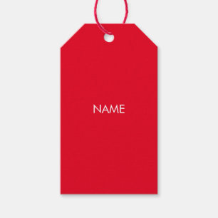 Customise with name, text minimalist red white gift tags