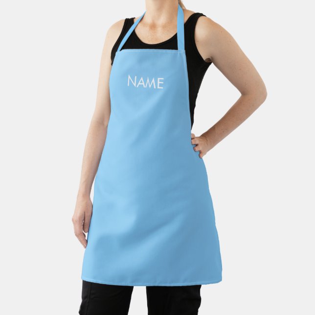 Customise with name, text minimalist sky blue apron (Insitu)