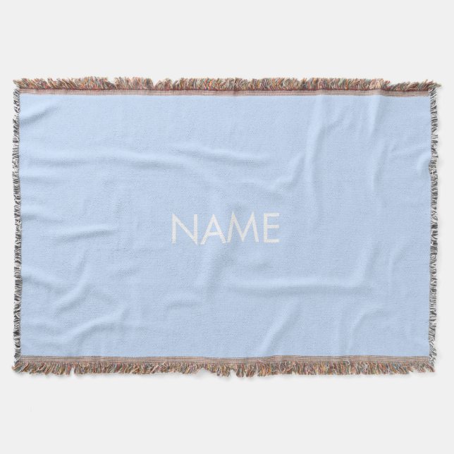 Customise with name, text minimalist sky blue whit throw blanket (Front)