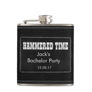 Customise with your text - black leather hip flask