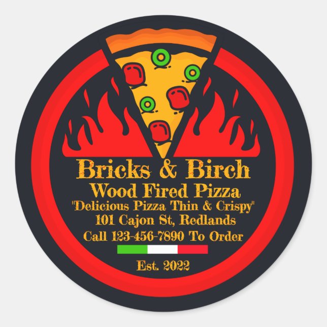 Customise Wood Fired Pizza Restaurant Promo Classic Round Sticker (Front)