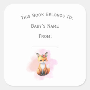 Customise Woodland Animal Book Plate Square Sticker