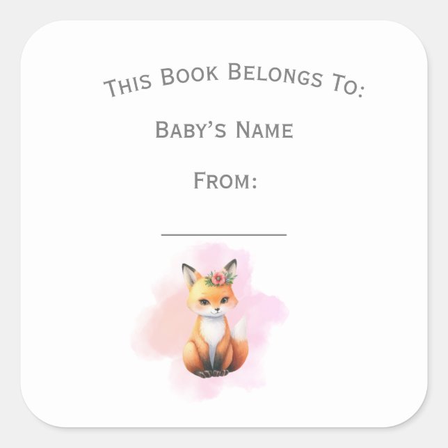Customise Woodland Animal Book Plate Square Sticker (Front)