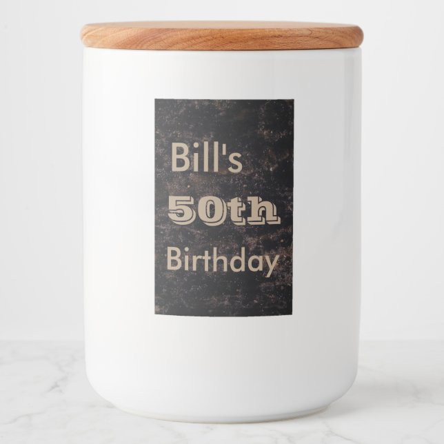 Customise your 50th birthday black and brown food label (Front)