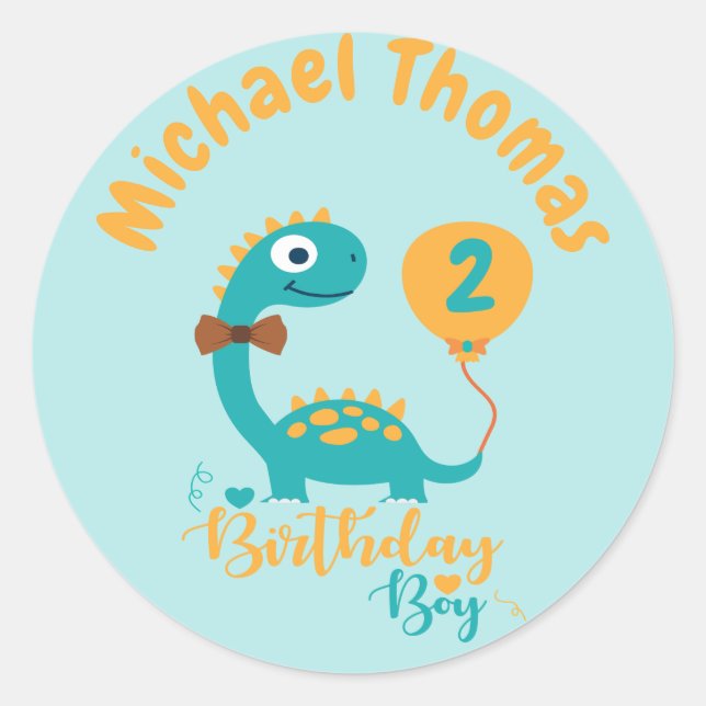 Customise Your Age Dino  Birthday Boy Classic Round Sticker (Front)
