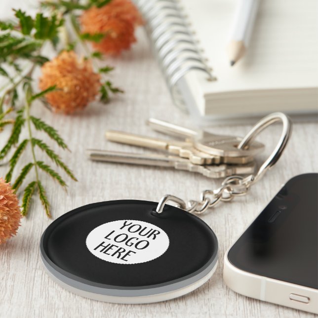Customise Your Black White company logo Key Ring (Front Right)