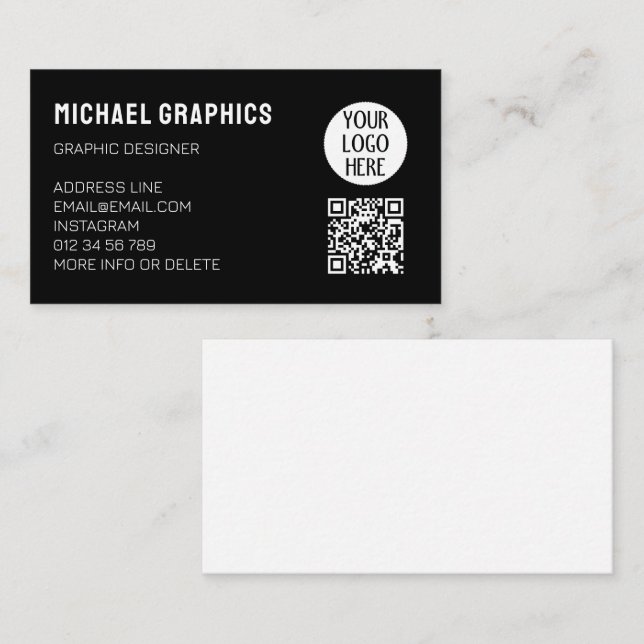 Customise Your Black White company logo QR code  Business Card (Front/Back)