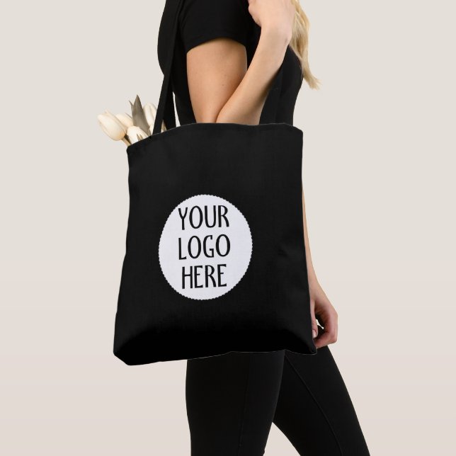 Customise Your Black White company logo Tote Bag (Close Up)