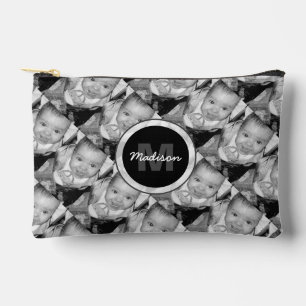 Customise Your Black White photo pattern Monogram Accessory Pouch