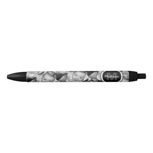 Customise Your Black White photo pattern Monogram Black Ink Pen (Front)