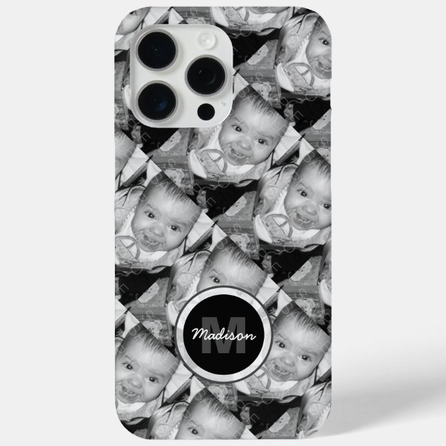 Customise Your Black White photo pattern Monogram Case-Mate iPhone Case (Back)