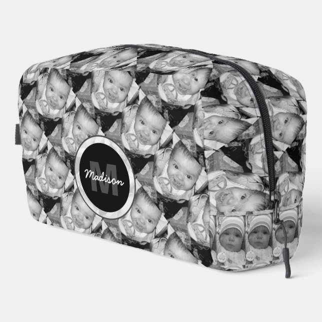 Customise Your Black White photo pattern Monogram Dopp Kit (Right Corner)