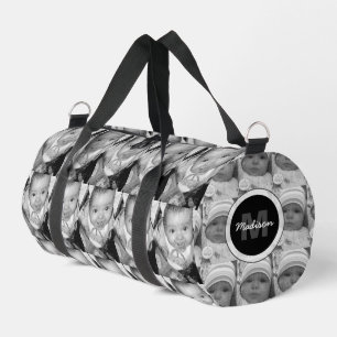 Customise Your Black White photo pattern Monogram Duffle Bag