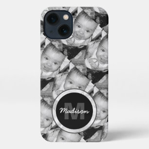 Customise Your Black White photo pattern Monogram iPhone 13 Case