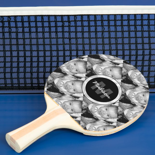 Customise Your Black White photo pattern Monogram Ping Pong Paddle (Insitu)