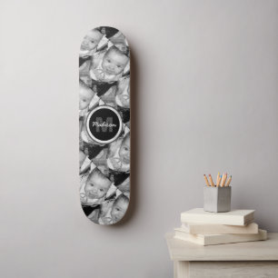 Customise Your Black White photo pattern Monogram Skateboard