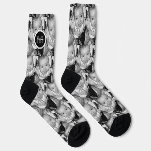 Customise Your Black White photo pattern Monogram Socks