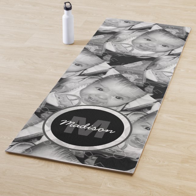 Customise Your Black White photo pattern Monogram Yoga Mat (In Situ)