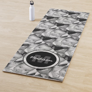 Customise Your Black White photo pattern Monogram Yoga Mat