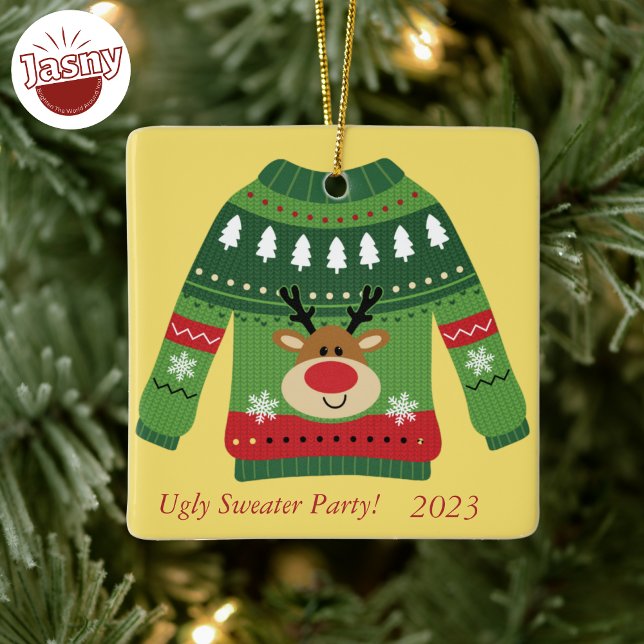 Customise Your Commemorative Ugly Sweater Party  Ceramic Ornament (Creator Uploaded)
