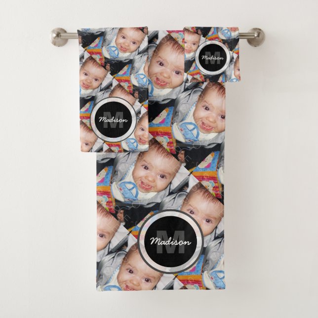 Customise Your custom photo pattern Monogram  Bath Towel Set (Insitu)
