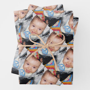 Customise Your Custom three photo pattern Wrapping Paper Sheet