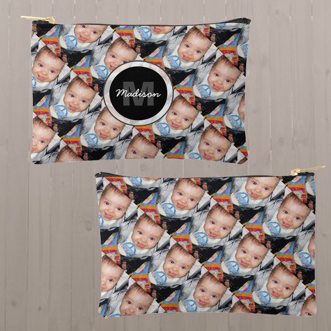 Customise Your custom two photo pattern Monogram  Accessory Pouch (Customize Your custom two photo pattern Monogram Accessory Pouch zipper bag )