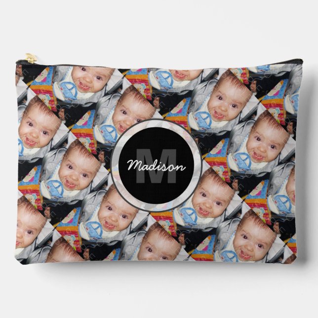 Customise Your custom two photo pattern Monogram  Accessory Pouch (Front)