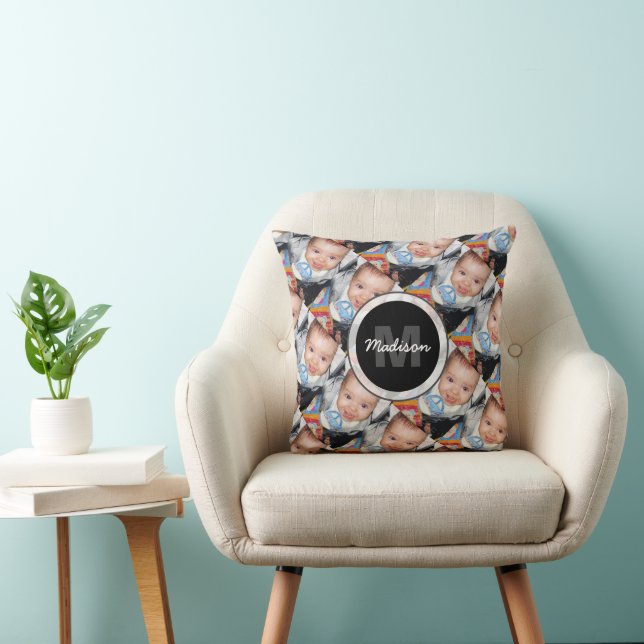 Customise Your custom two photo pattern Monogram  Cushion (Chair)
