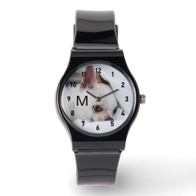 Customise Your dog photo monogram numbers colour Watch (Front)