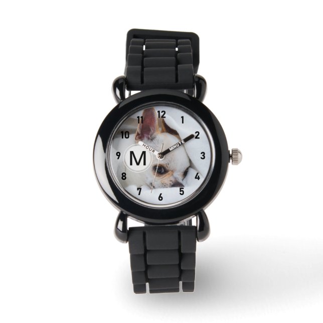 Customise Your dog photo monogram numbers colour Watch (Front)