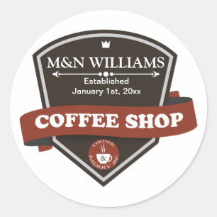 Customise Your Name Coffee Shop Logo Classic Round Sticker