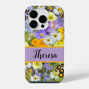 Customise your name Girly Bright Flowered iPhone 14 Pro Case