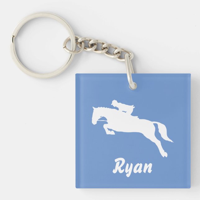 Customise your name horse jumping equestrian key ring (Front)