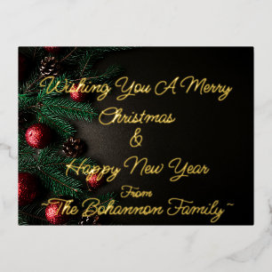 (Customise your name) Merry christmas & Happy New  Foil Holiday Postcard