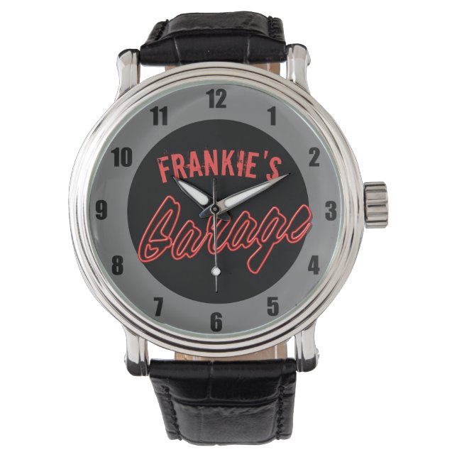 Customise Your Name Neon Style Hot Rod Car Garage Watch (Front)