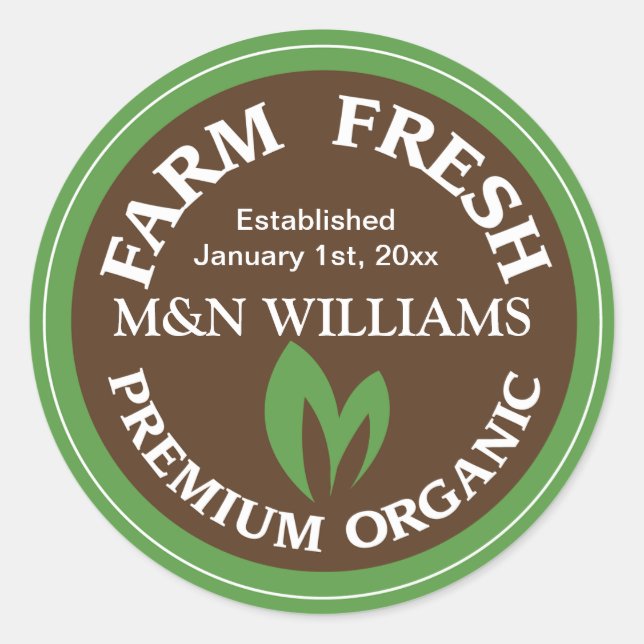 Customise Your Name Organic Farm Logo Classic Round Sticker (Front)