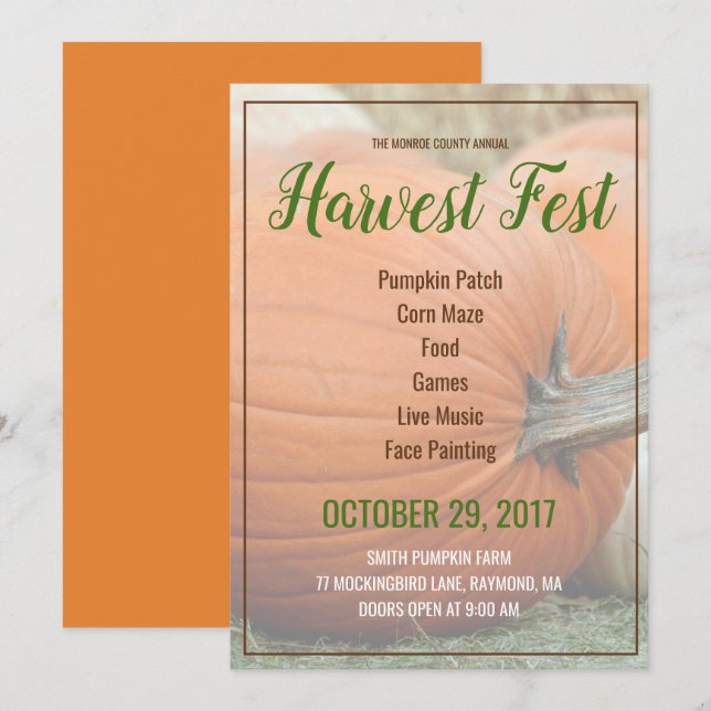 Customise Your Own Harvest Fest Pumpkin Invitation (Front/Back)