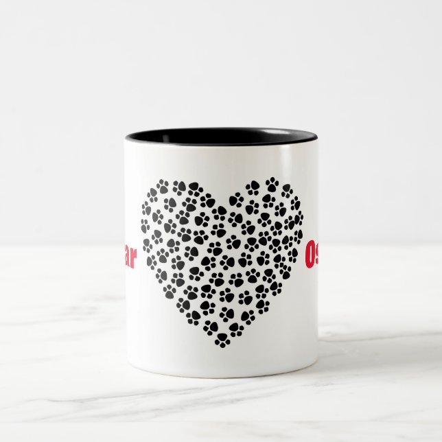 Customise Your Pet's name Mug with Paw Print Heart (Center)