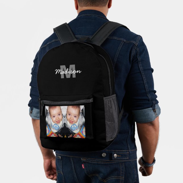 Customise Your photo custom monogram black Printed Backpack (Insitu (Model))