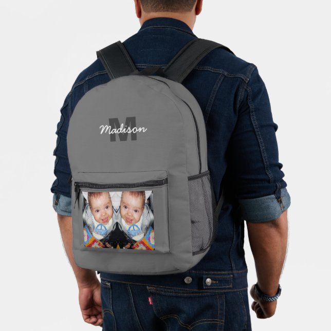 Customise Your photo custom monogram grey Printed Backpack (Insitu (Model))