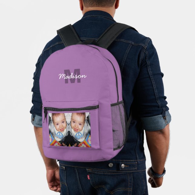 Customise Your photo custom monogram lavender Printed Backpack (Insitu (Model))