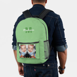 Customise Your photo custom monogram sage green Printed Backpack
