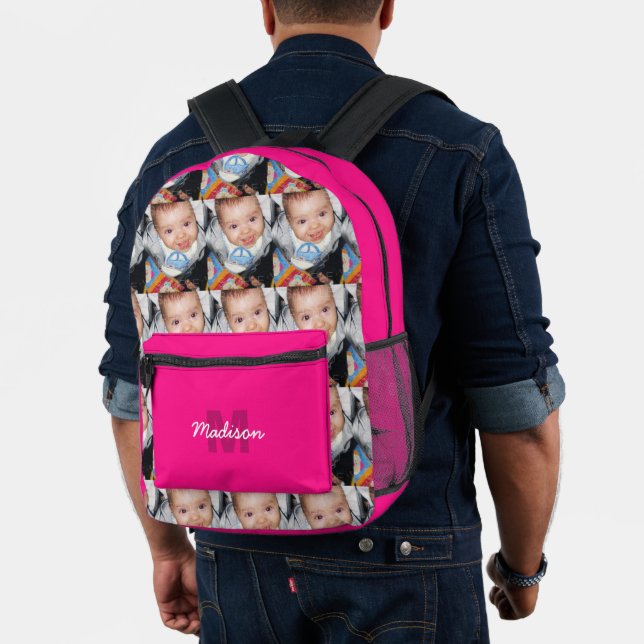 Customise Your photo pattern monogram hot pink Printed Backpack (Insitu (Model))
