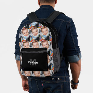 Customise Your photo pattern monogram name Black Printed Backpack