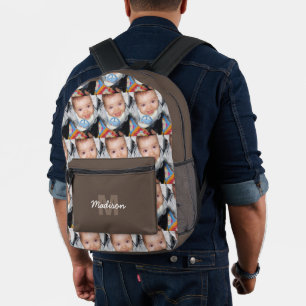 Customise Your photo pattern monogram name brown Printed Backpack