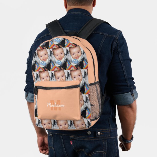 Customise Your photo pattern monogram peach fuzz Printed Backpack (Insitu (Model))