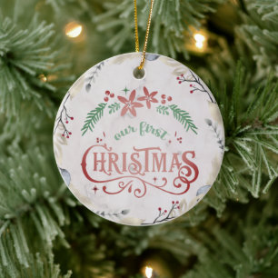 Customise Your Text Gold Christmas Married Ceramic Ornament