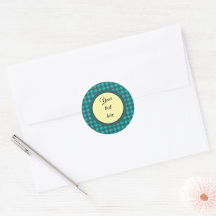 Customise Your Text Teal Check Plaid Pattern  Classic Round Sticker